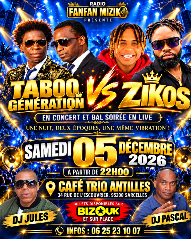 Taboo Génération Vs Zikos En Concert Et Bal Soiree En Live - Affiche