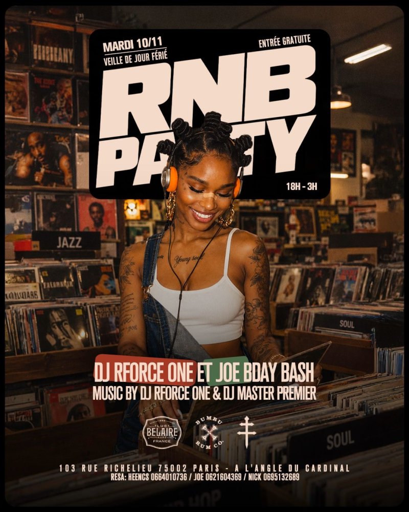 Rnb Party | Mar 10 Nov | Joe Paris & Dj R-Force One Bday | Veille De Jour Férié  - Affiche