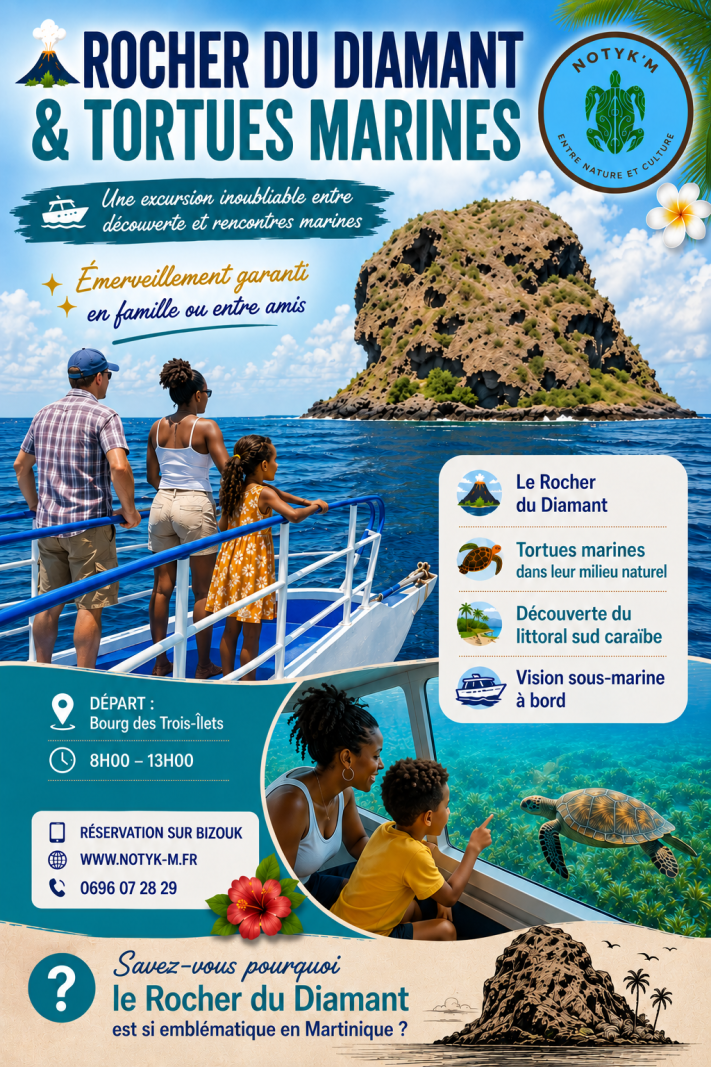 🌋✨ Rocher Du Diamant & Tortues Marines ✨🐢dimanche 01 Novembre 2026, Au Départ Du Bourg Des Trois-Ile - Affiche