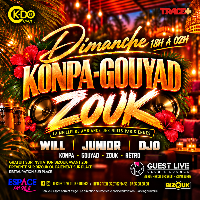 Dimanche Konpa Gouyad - Zouk - Entrée Gratuite Jusqu'À 20h - Affiche