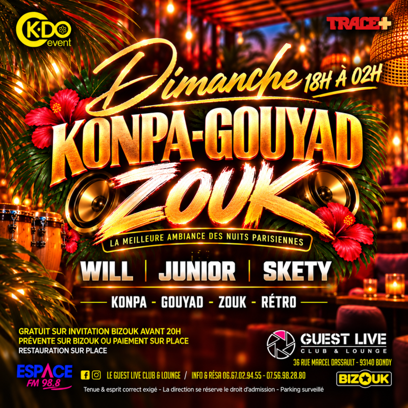 Dimanche Konpa Gouyad - Zouk - Entrée Gratuite Jusqu'À 20h - Affiche
