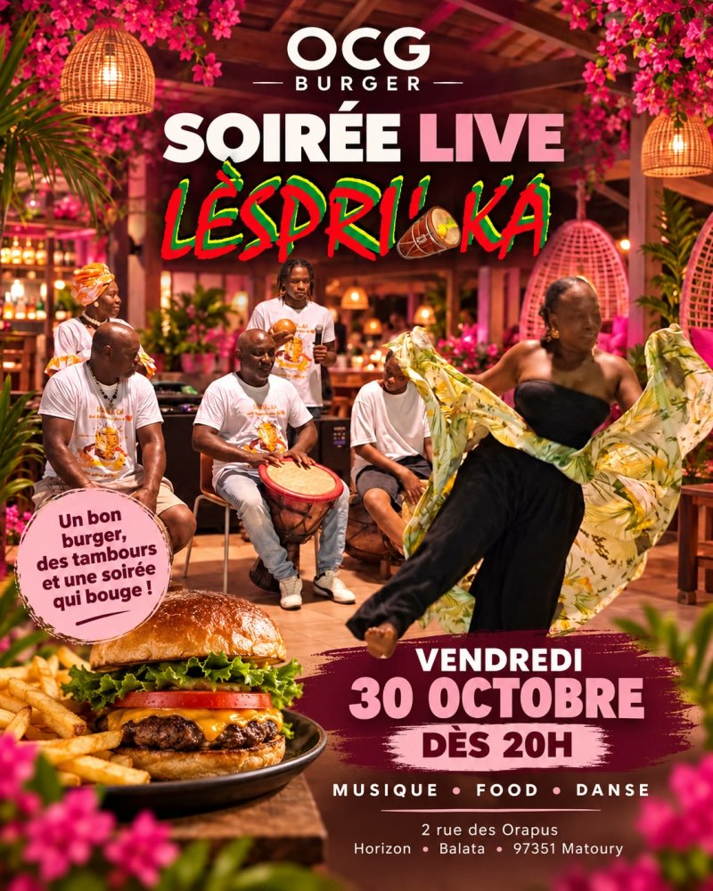 Soirée Live Lèspri'Ka Chez Ocg Burger - Affiche